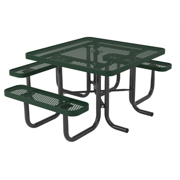 0003664 Square Thermoplastic Picnic Table 46 Top With 3 Attached Seats 2 Galvanized Steel Frame 600 