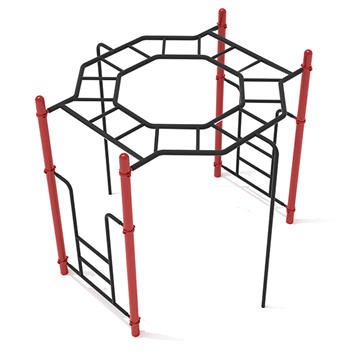 PTC013 - Octagon Rung Horizontal Monkey Bar Ladder - Ages 5 To 12 Yr - Black on Red