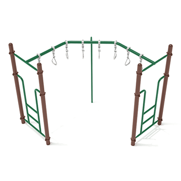 PTC012 - 90-Degree Swinging Ring Ladder Playground Climber - Ages 5 To 12 Yr - Green on Brown