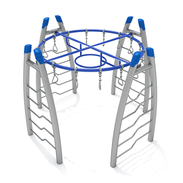 PGS018 - Curved Post Circle Overhead Swinging Ring Ladder Playground Climbing Structure - Ages 5 To 12 Yr - Gray, Blue, Blue