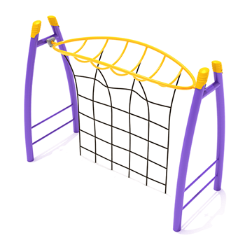PGS006 - Curved Post Overhead Inverted Horizon With Rope Attachment Climber Playground - Ages 5 To 12 Yr  - Yellow, Purple, Yellow
