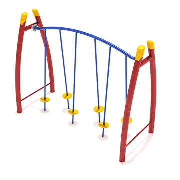 PGS008 - Curved Post Tilted Lily Pad Bridge Playground Stepping Stones - Ages 5 To 12 Yr - Yellow, Blue, Red