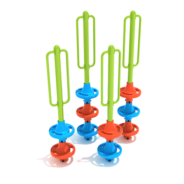 PFS029 - Mikros Pod Playground Climber - Set Of 4 - Ages 2 To 12 Yr - Orange, Light Blue, on Green