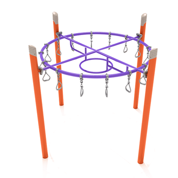 PGS022 - Single Post Circle Overhead Swinging Ring Ladder Playground Climbing Structure - Ages 5 To 12 Yr - Purple on Orange