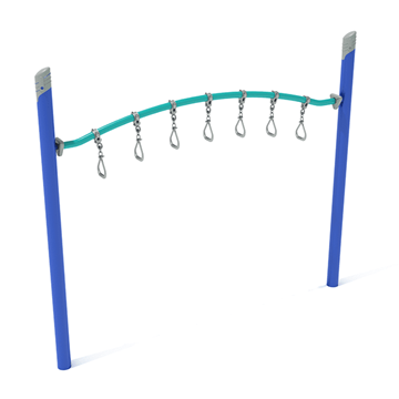 PGS023 - Single Post Curved Overhead Swinging Ring Ladder Monkey Bars Playground Equipment - Ages 5 To 12 Yr - Blue on Teal