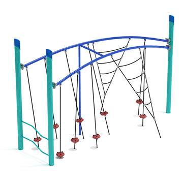 PGS019 - Single Post Double Tilted Lily Pad Bridge With Net Attachment Playground Climbing Structure - Ages 5 To 12 Yr - Red, Blue, Teal