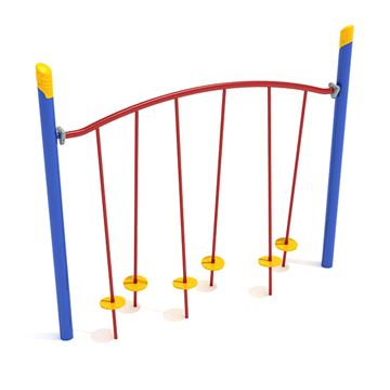 PGS028 - Single Post Tilted Lilly Pad Playground Bridge - Ages 5 To 12 Yr - Red, Blue, Yellow